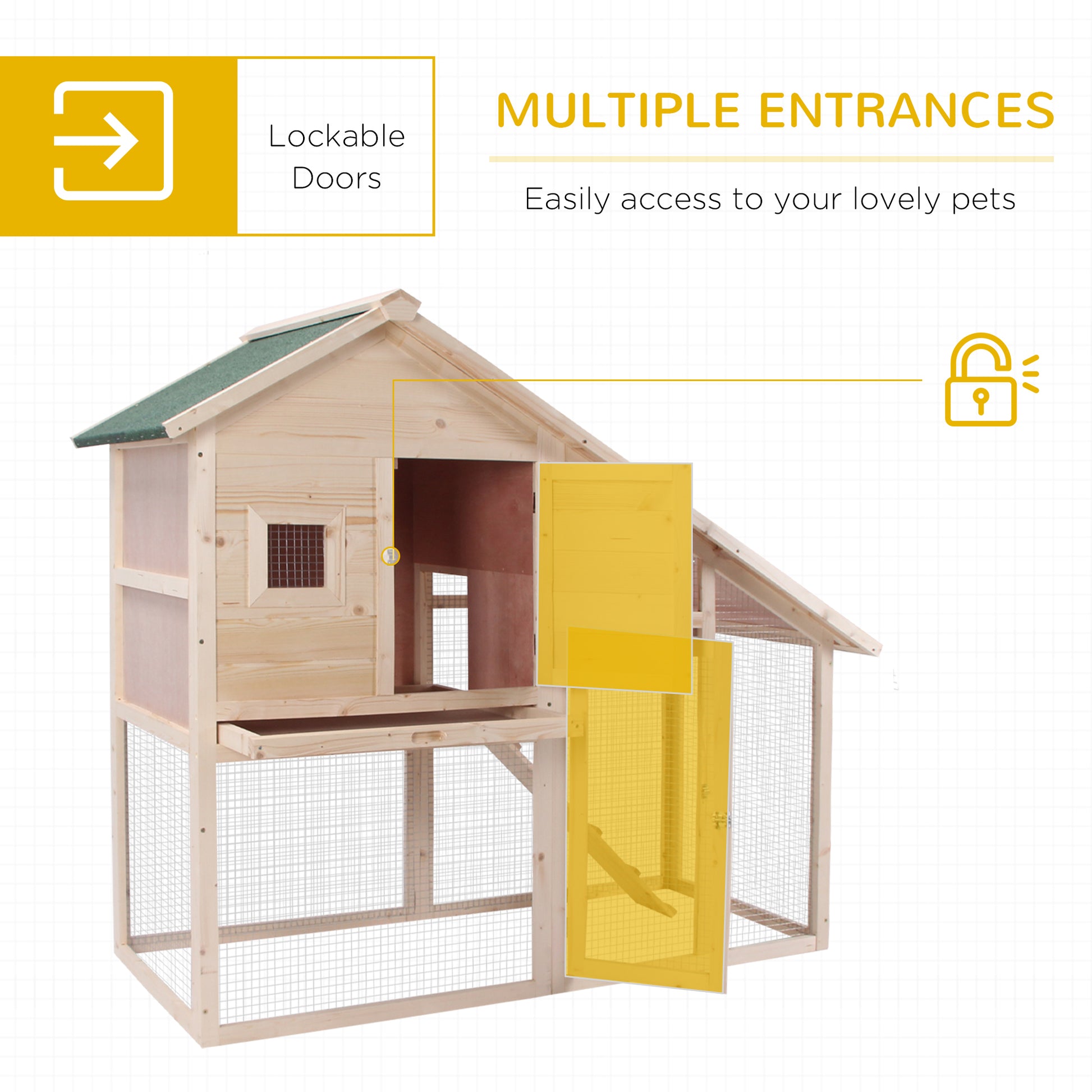 Pawhut 55"L 2 Tier Wooden Rabbit Hutch Bunny Cage Small Animal House With Ramp, Waterproof Roof, Removable Tray And Outdoor Run Natural Wood