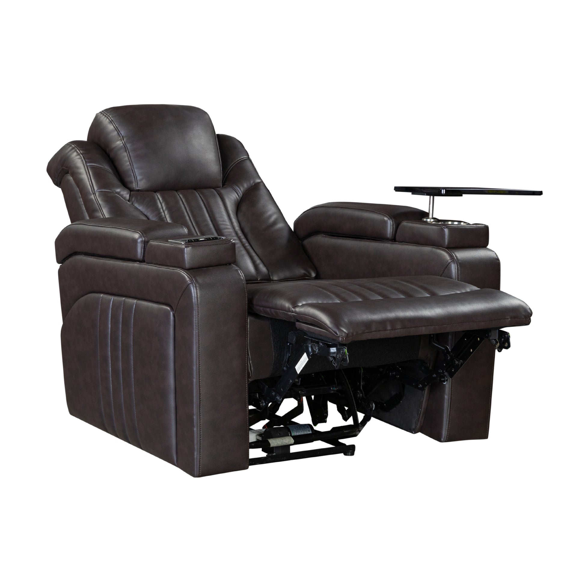 Pu Leather Power Recliner Home Theater Recliner With Power Adjustable Headrest, Wireless Charging Device, Usb Port, Storage Arms, Cup Holder And Swivel Tray Table For Living Room, Brown Brown Foam Pu Leather