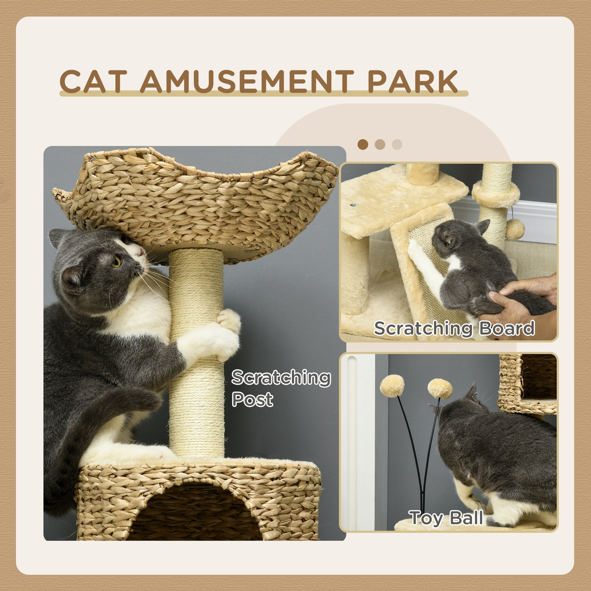 Pawhut 45" Cat Tree For Indoor Cats, Cat Tree Tower With Scratching Posts, Ramp, Condo, Toy Balls, Platforms, Bed, Ramp, Beige Beige Particle Board