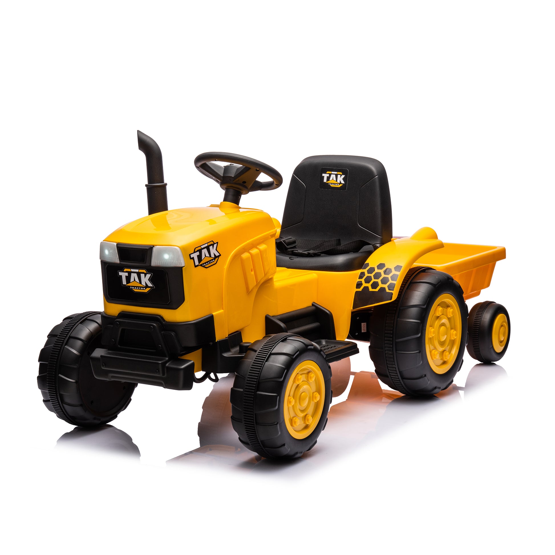 12V Kids Ride On Tractor Electric Excavator Battery Powered Motorized Car For Kids Ages 3 6, Withdetachable Trailer, Remote Control, & Bright Headlight, Yellow Yellow Polyvinyl Chloride