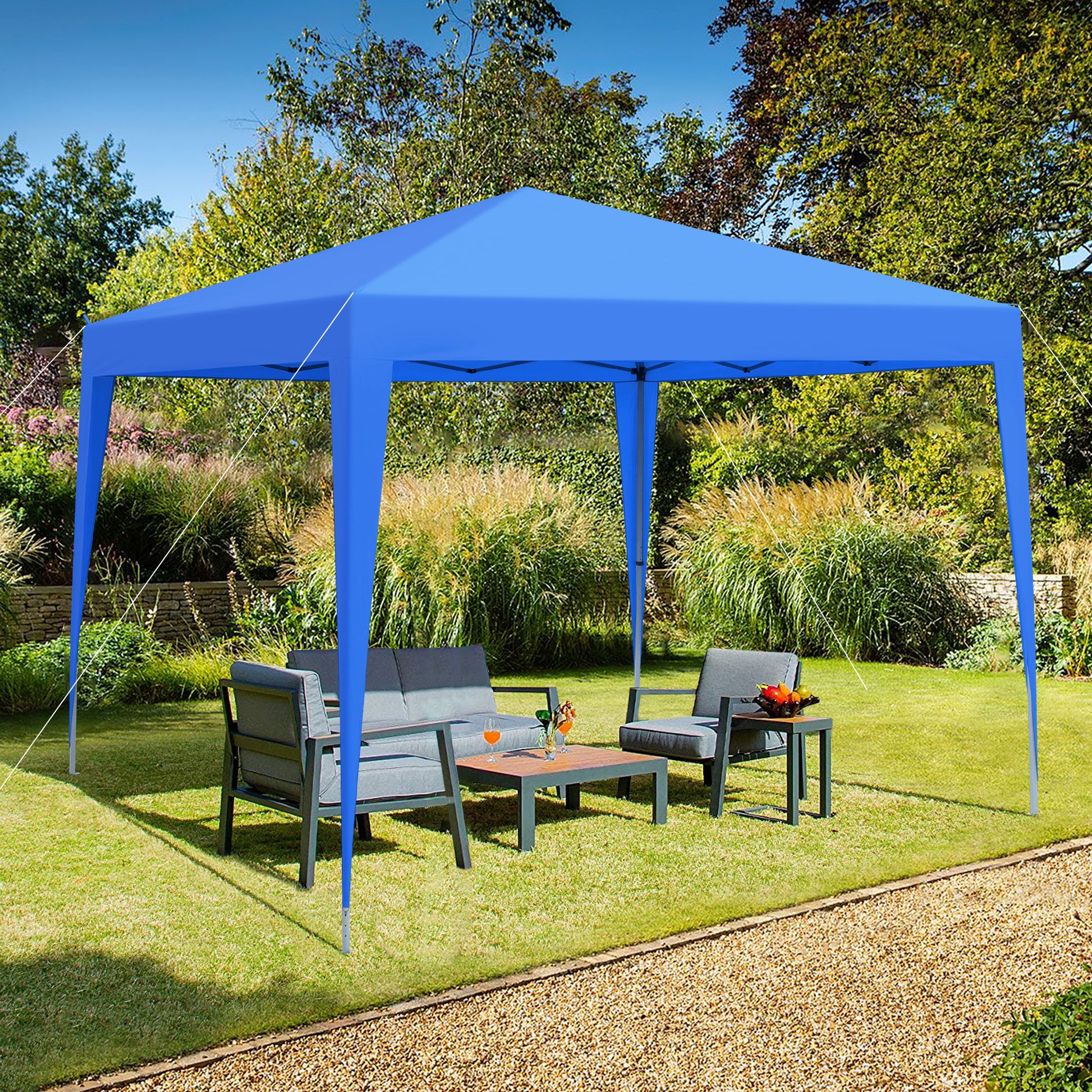 Outdoor 10X 10Ft Pop Up Gazebo Canopy Tent With Removable Sidewall With Zipper,2Pcs Sidewall With Mosquito Netting,With 4Pcs Weight Sand Bag,With Carry Bag Blue Blue Metal