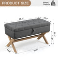 35 Inch Storage Ottoman, Button Tufted Ottoman Linen Storage Bench, Ottoman With Storage Antique Dark Grey Linen Or Linen Blend Bedroom Rectangular Antique Rubberwood Wood Internal Storage Foam Cotton Linen