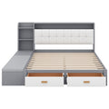 Queen Size Low Profile Platform Bed Frame With Upholstery Headboard And Storage Shelves And Drawers,Usb Charging Design,Gray Queen Gray Solid Wood Mdf