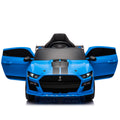 12V Ford Mustang Shelby Gt500 Ride On Car With Remote Control 3 Speeds, Electric Vehicle Toy For Kid,Led Lights, Radio, Aux Usb Mp3 Music,Safe Belt,Age3 Blue Plastic