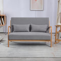 Leisure Chair With Solid Wood Armrest And Feet, Mid Century Modern Accent Sofa,2 Seat Light Gray Linen