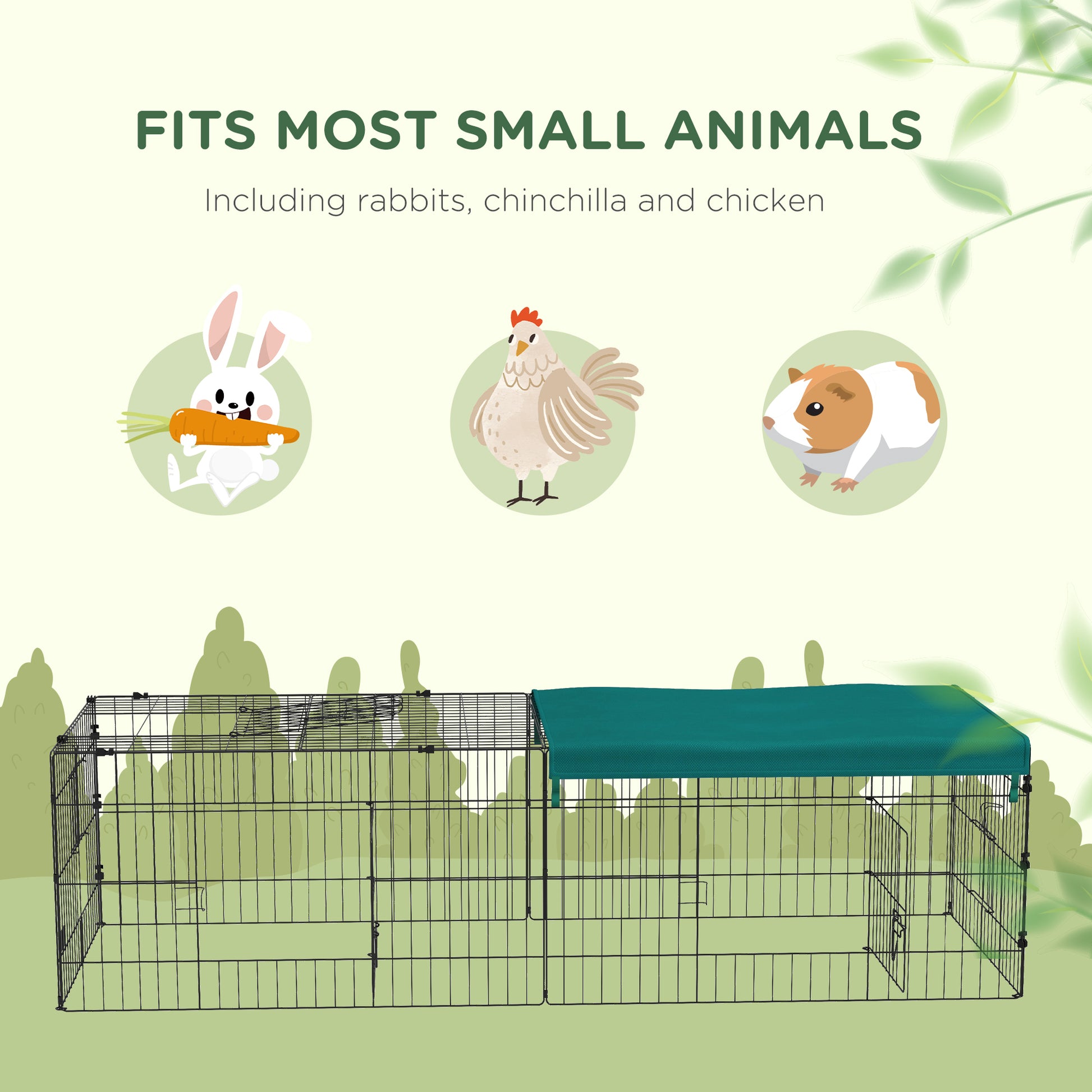 Pawhut 73" Small Animal Playpen, Pet Playpen Yard Fence For Rabbits, Chicken, Chinchillas With Roof For Indoor & Outdoor, Green Green Steel