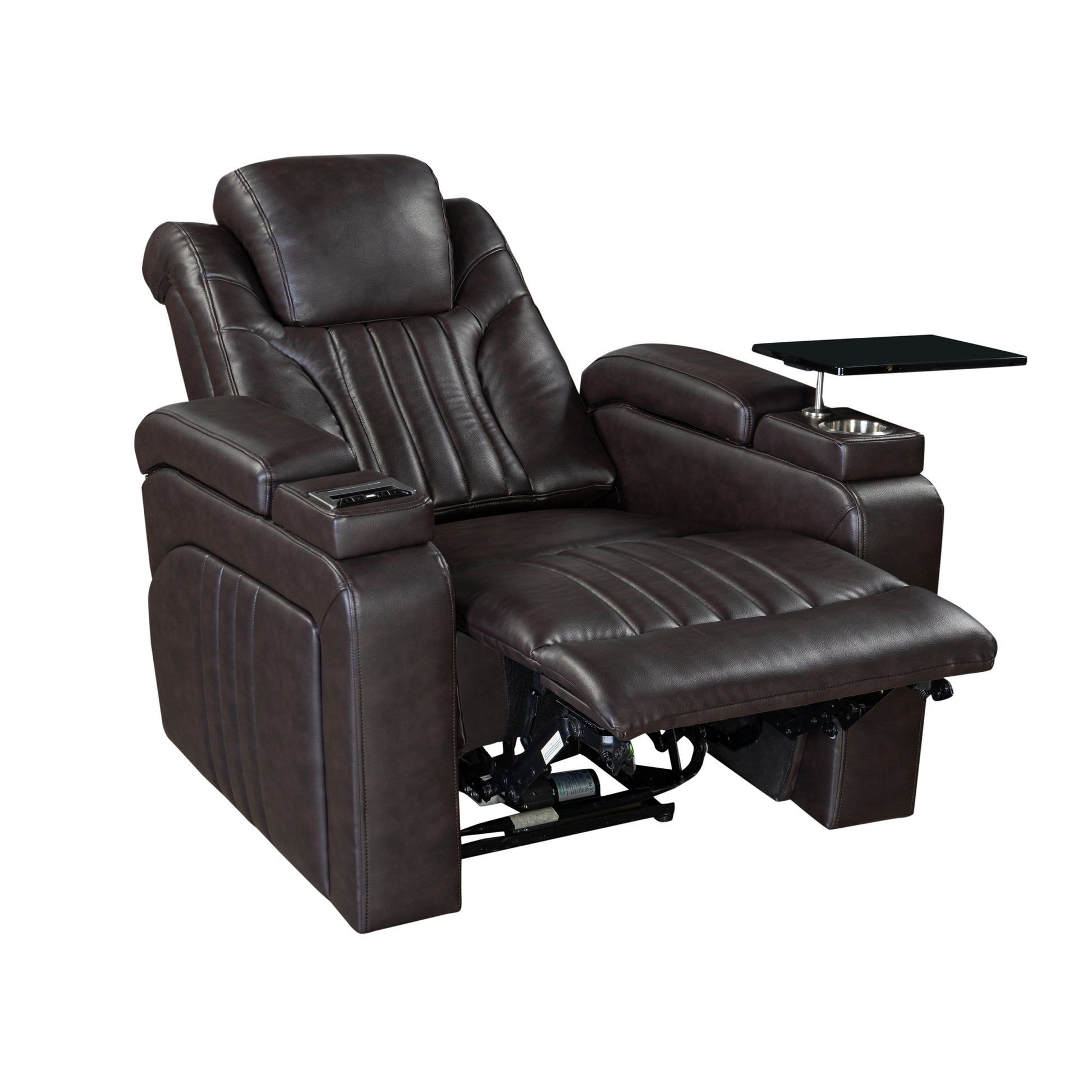 Pu Leather Power Recliner Home Theater Recliner With Power Adjustable Headrest, Wireless Charging Device, Usb Port, Storage Arms, Cup Holder And Swivel Tray Table For Living Room, Brown Brown Foam Pu Leather