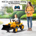 12V Kids Ride On Tractor Electric Excavator Battery Powered Motorized Car For Kids Ages 3 6, With Front Loader, Digging Handle, Remote Control, & Bright Headlight, Yellow Yellow Polyvinyl Chloride