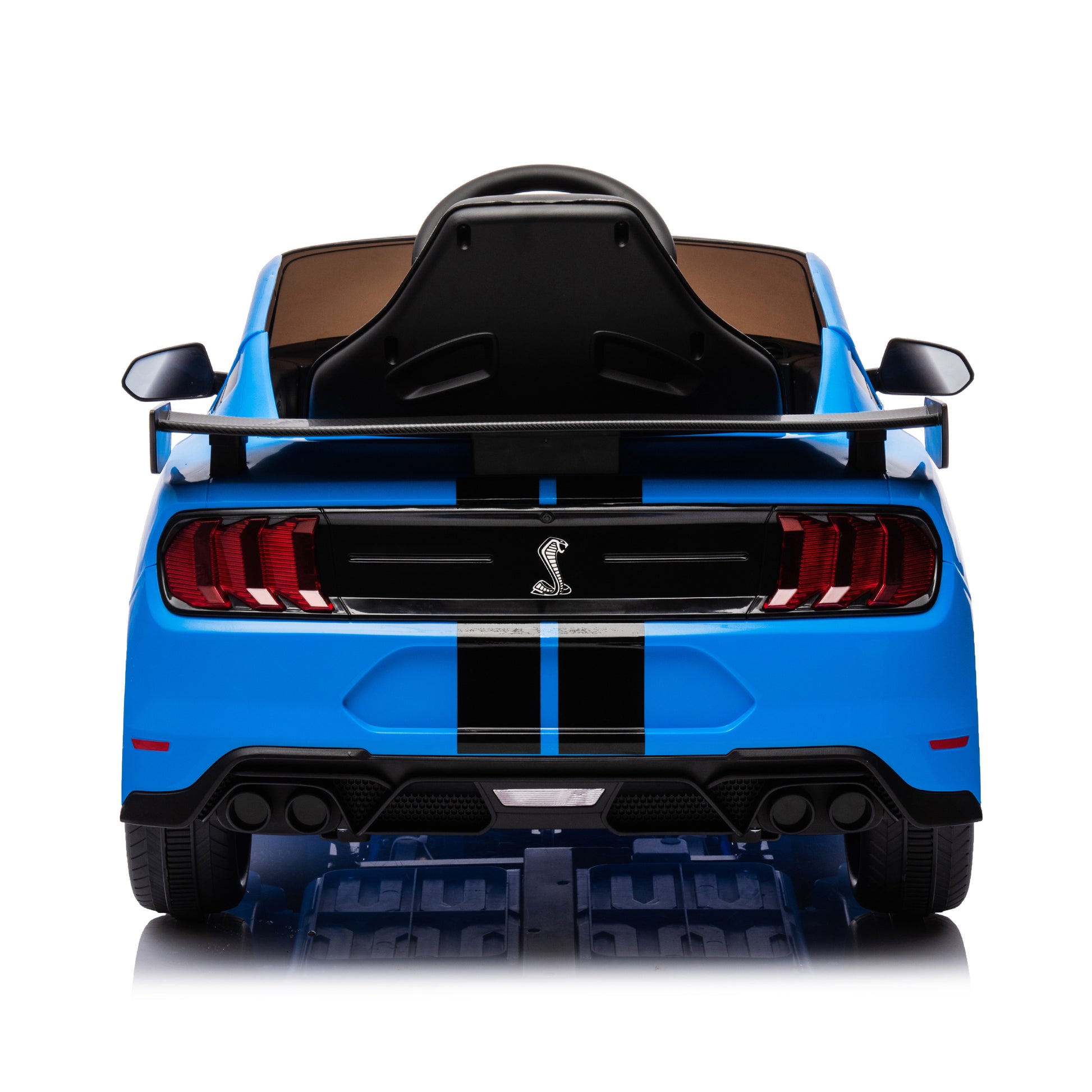 12V Ford Mustang Shelby Gt500 Ride On Car With Remote Control 3 Speeds, Electric Vehicle Toy For Kid,Led Lights, Radio, Aux Usb Mp3 Music,Safe Belt,Age3 Blue Plastic