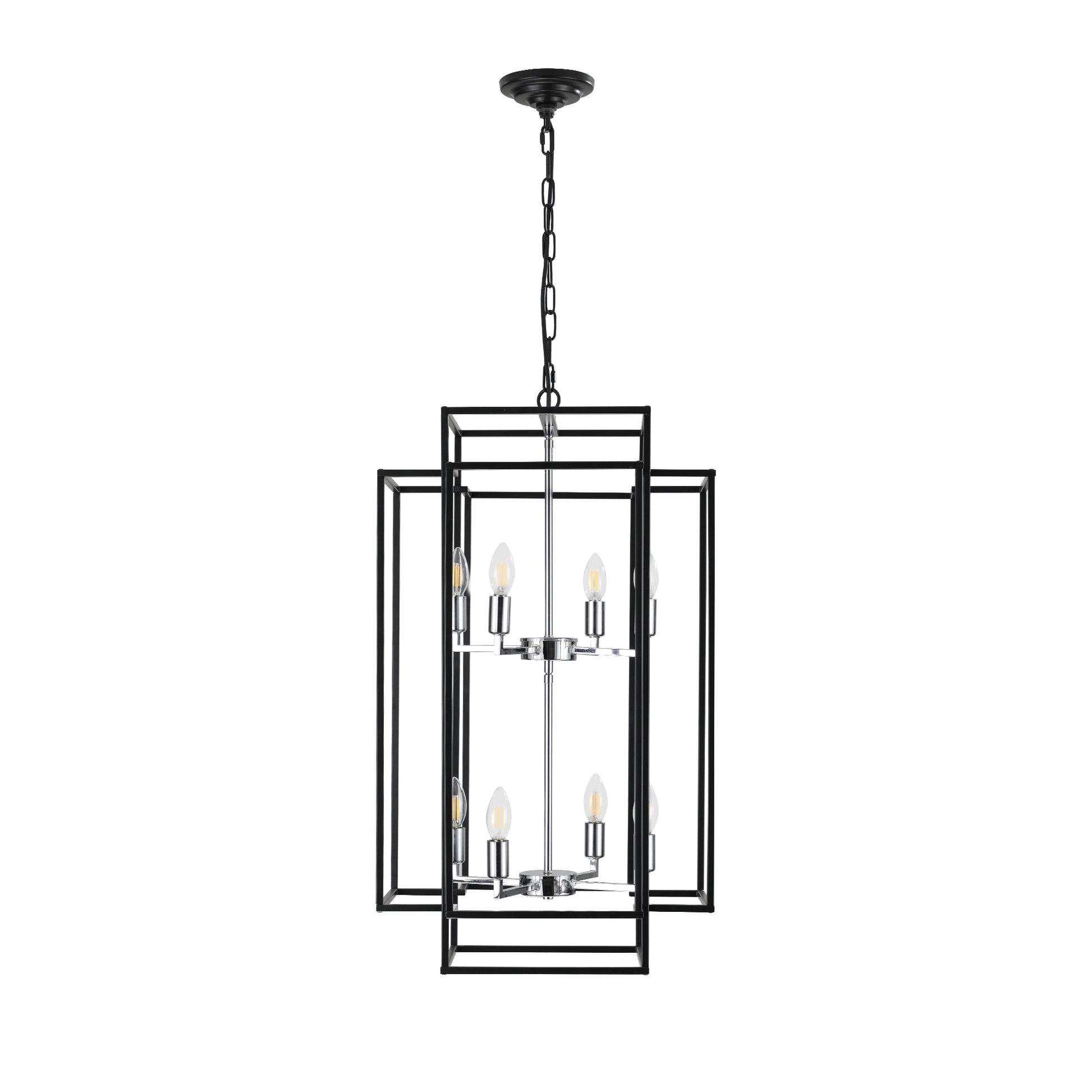 Same As W1340142525 L1018 C 8 Lights Lantern Tiered Pendant Light Fixtures, Industrial Farmhouse Hanging Chandelier For Entryway, Foyer, Living Room, Kitchen Island, Staircase Black & Silver Chrome Farmhouse Iron