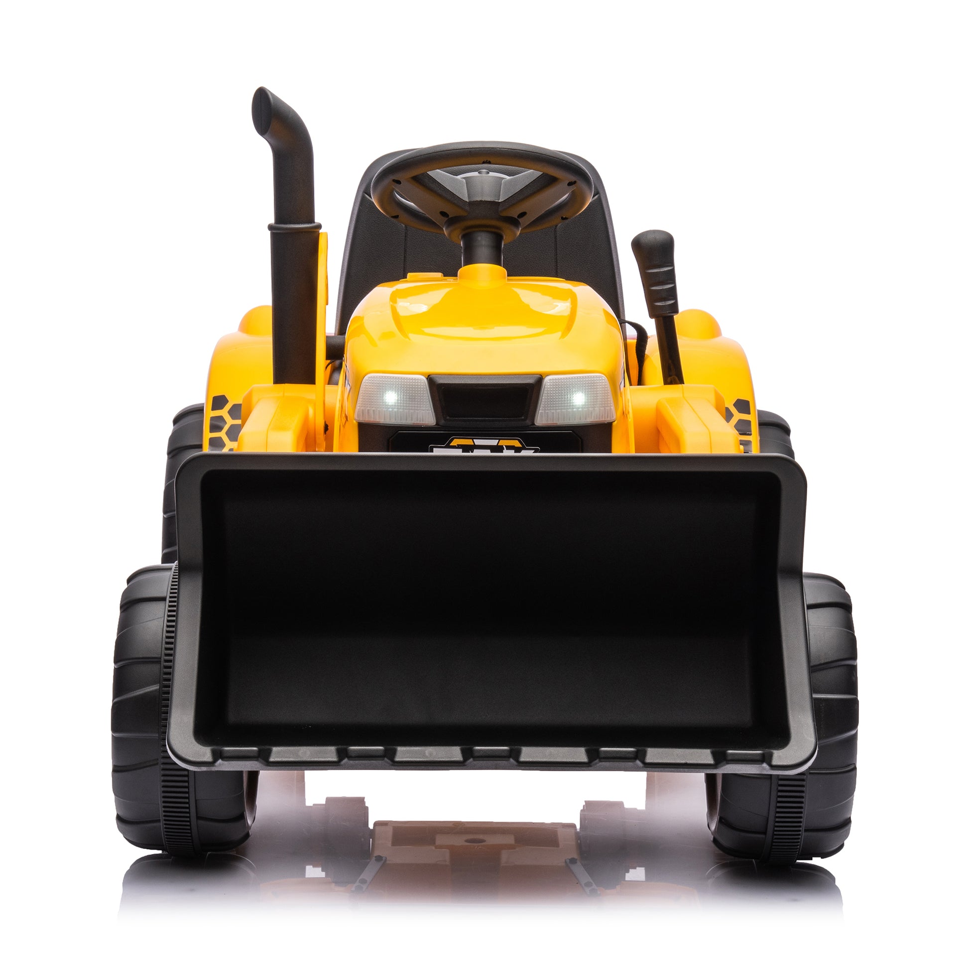 12V Kids Ride On Tractor Electric Excavator Battery Powered Motorized Car For Kids Ages 3 6, With Front Loader, Digging Handle, Remote Control, & Bright Headlight, Yellow Yellow Polyvinyl Chloride