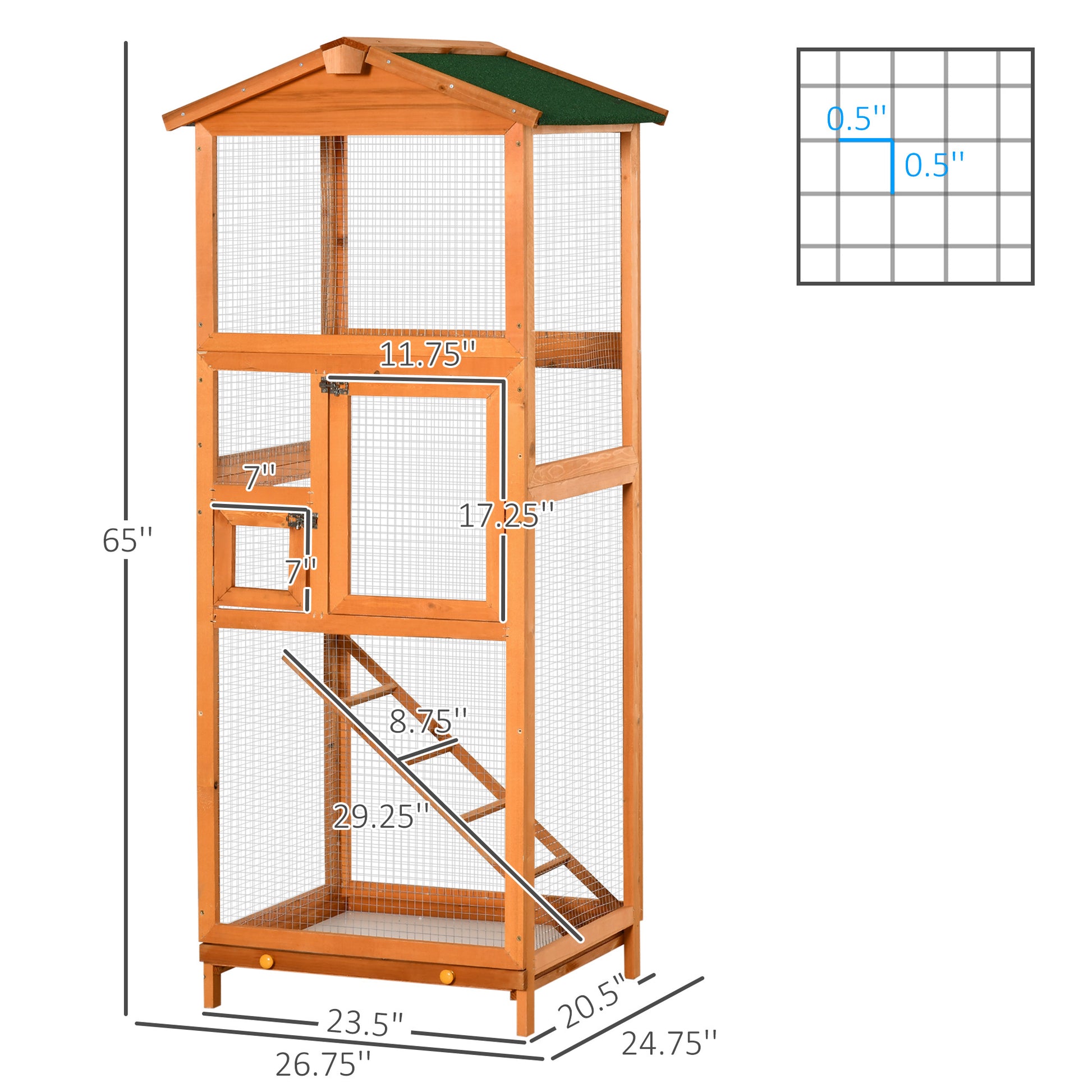 Pawhut 65" Wooden Bird Cage Outdoor Aviary House For Parrot, Parakeet, With Pull Out Tray And 2 Doors, Orange Orange Wood