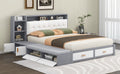 Queen Size Low Profile Platform Bed Frame With Upholstery Headboard And Storage Shelves And Drawers,Usb Charging Design,Gray Queen Gray Solid Wood Mdf