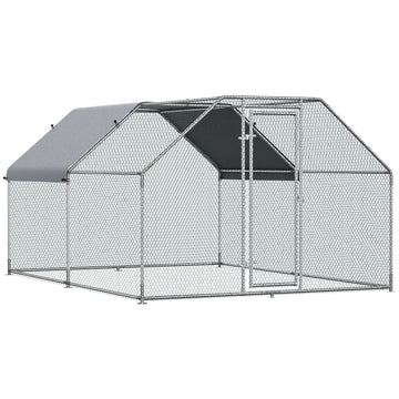 Pawhut Large Chicken Coop Metal Chicken Run With Waterproof And Anti Uv Cover, Flat Shaped Walk In Fence Cage Hen House For Outdoor And Yard Farm Use, 1.26" Tube Diameter, 9' X 12' X 6.5' Silver Steel