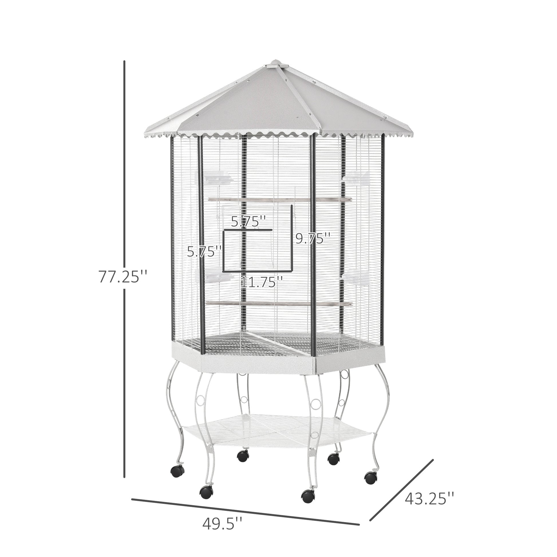 Pawhut 77" Flight Bird Cage Hexagon Covered Canopy Portable Aviary With Storage White Steel