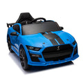 12V Ford Mustang Shelby Gt500 Ride On Car With Remote Control 3 Speeds, Electric Vehicle Toy For Kid,Led Lights, Radio, Aux Usb Mp3 Music,Safe Belt,Age3 Blue Plastic