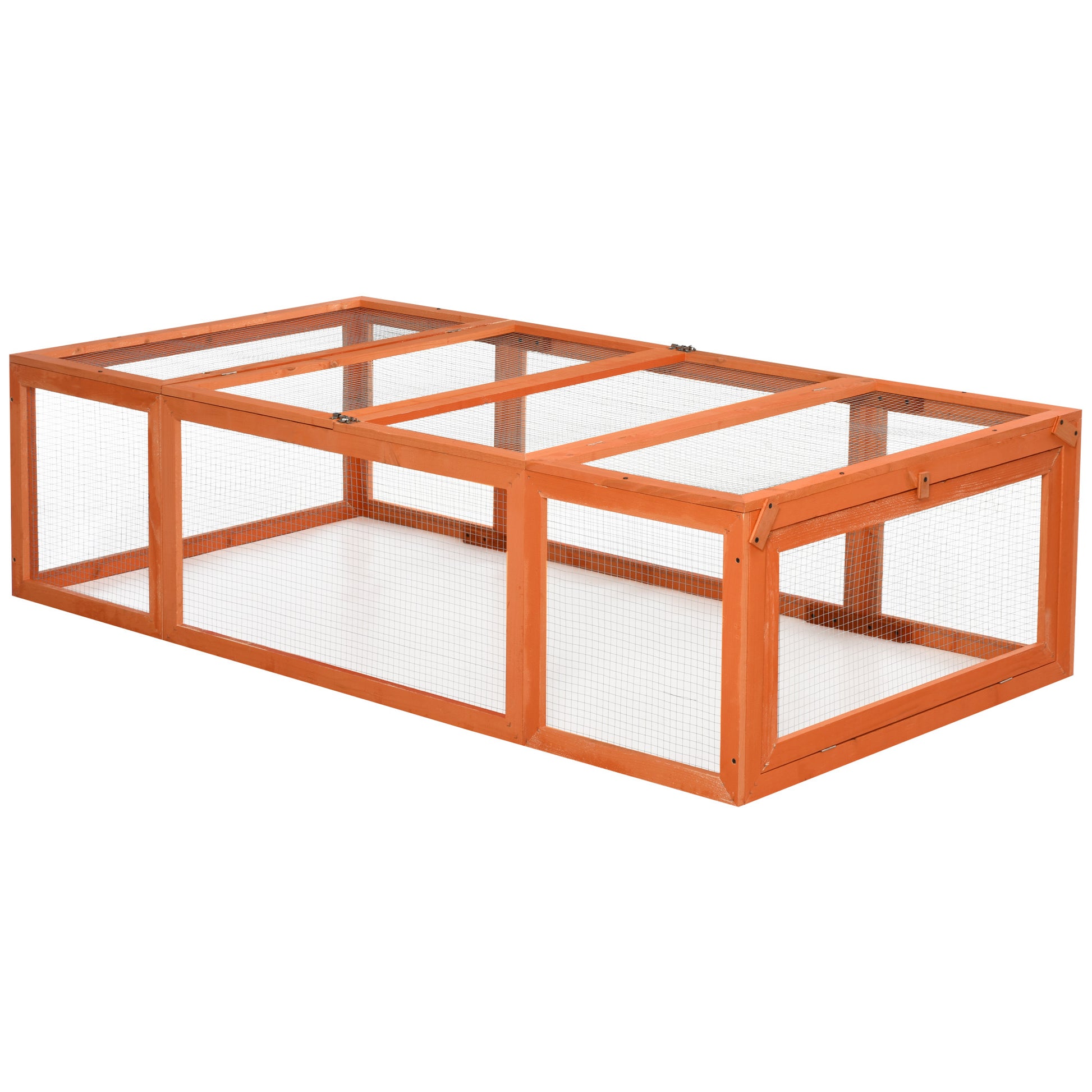 Pawhut Large Wooden Rabbit Hutch Bunny Hutch Small Animal Habitat Enclosure Outdoor Run And Lockable Doors, Natural Orange Wood