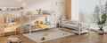 Metal Twin Size Triple Bunk Bed With Trundle, White Antique White Metal