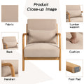 Leisure Chair With Solid Wood Armrest And Feet, Mid Century Modern Accent Sofa,1 Seat Beige Linen