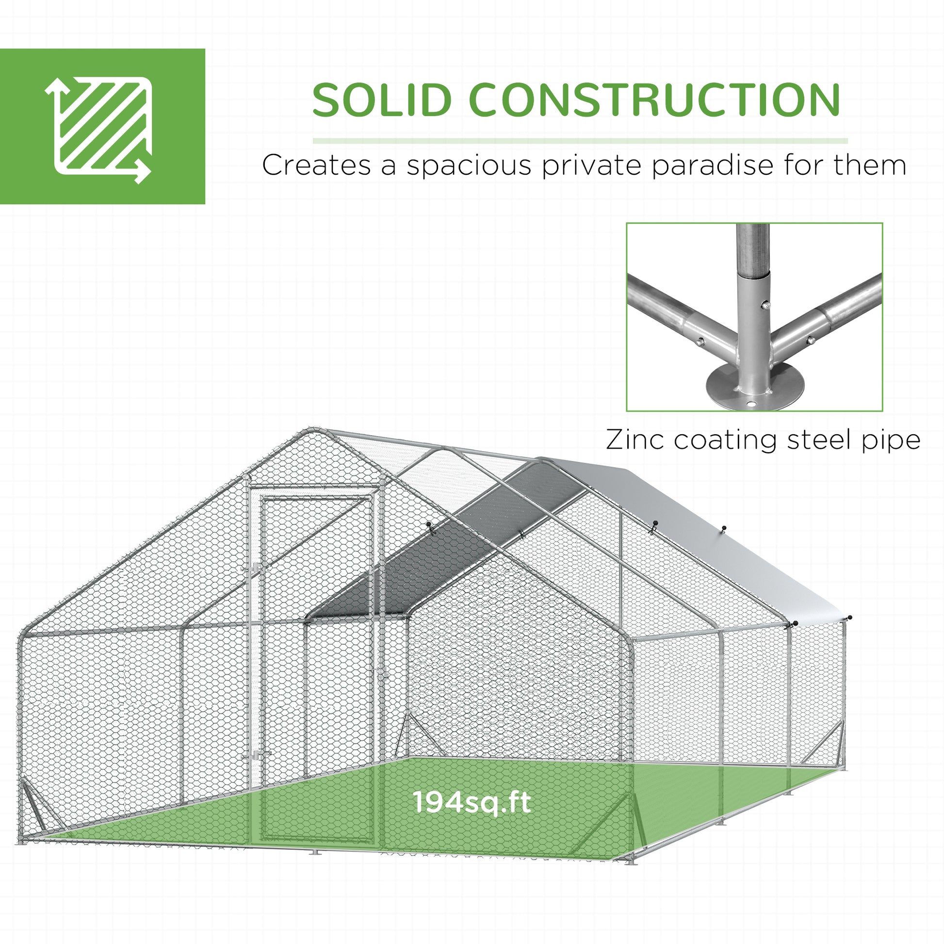 Pawhut Large Chicken Coop Metal Chicken Run With Waterproof And Anti Uv Cover, Spire Shaped Walk In Fence Cage Hen House For Outdoor And Yard Farm Use, 1" Tube Diameter, 9.8' X 19.7' X 6.6' Silver Steel