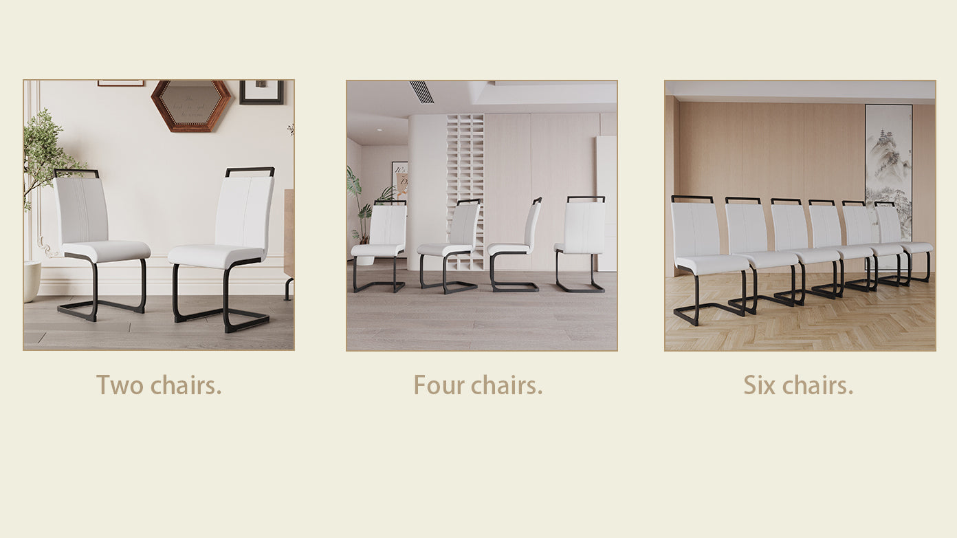 Modern Dining Chairs,Pu Faux Leather High Back Upholstered Side Chair With C Shaped Tube.Black Metal Legs For Dining Room Kitchen Vanity Patio Club Guest Office Chair Set Of 2 White Pu White Kitchen Dining Chairs Foam Pu