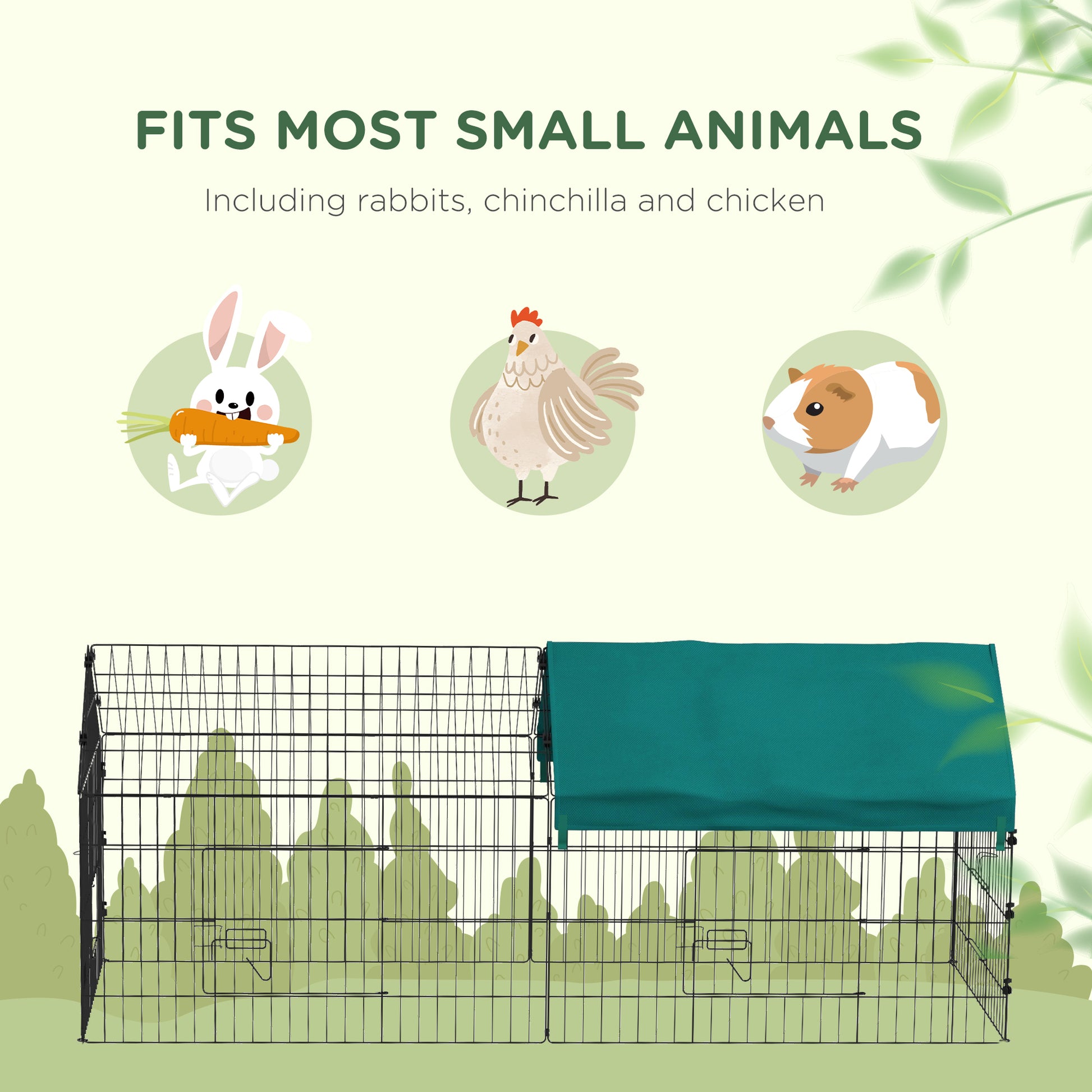 Pawhut 73" Small Animal Playpen, Pet Playpen Yard Fence For Rabbits, Chicken, Chinchillas With Roof For Indoor & Outdoor, Green Green Steel