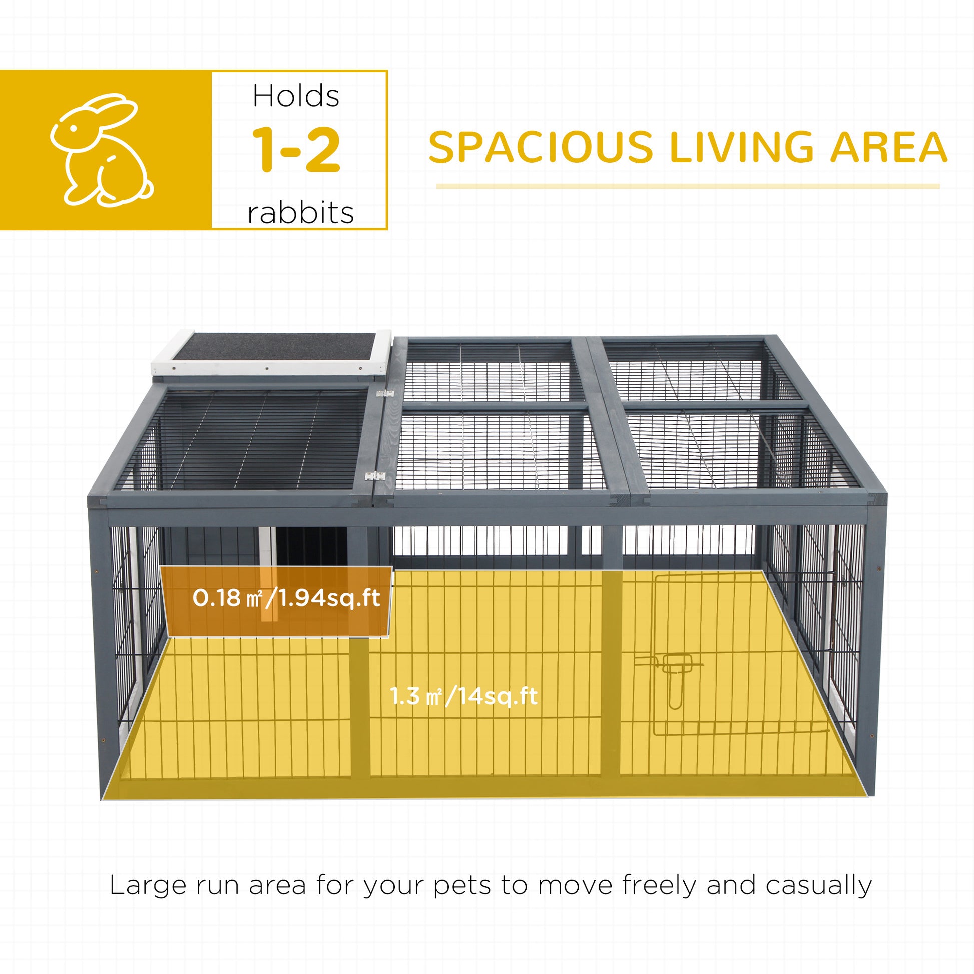 Pawhut Rabbit Hutch Bunny Cage With Openable Main House, Indoor Outdoor Waterproof Rabbit House, Guinea Pig Cage For Small Animals With Three Ventilation Doors, Gray Gray Wood