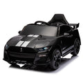 12V Ford Mustang Shelby Gt500 Ride On Car With Remote Control 3 Speeds, Electric Vehicle Toy For Kid,Led Lights, Radio, Aux Usb Mp3 Music,Safe Belt,Age3 Black Plastic