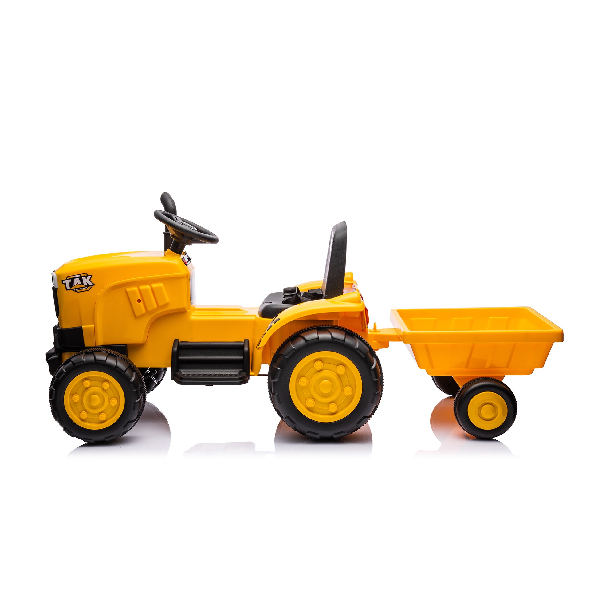 12V Kids Ride On Tractor Electric Excavator Battery Powered Motorized Car For Kids Ages 3 6, Withdetachable Trailer, Remote Control, & Bright Headlight, Yellow Yellow Polyvinyl Chloride