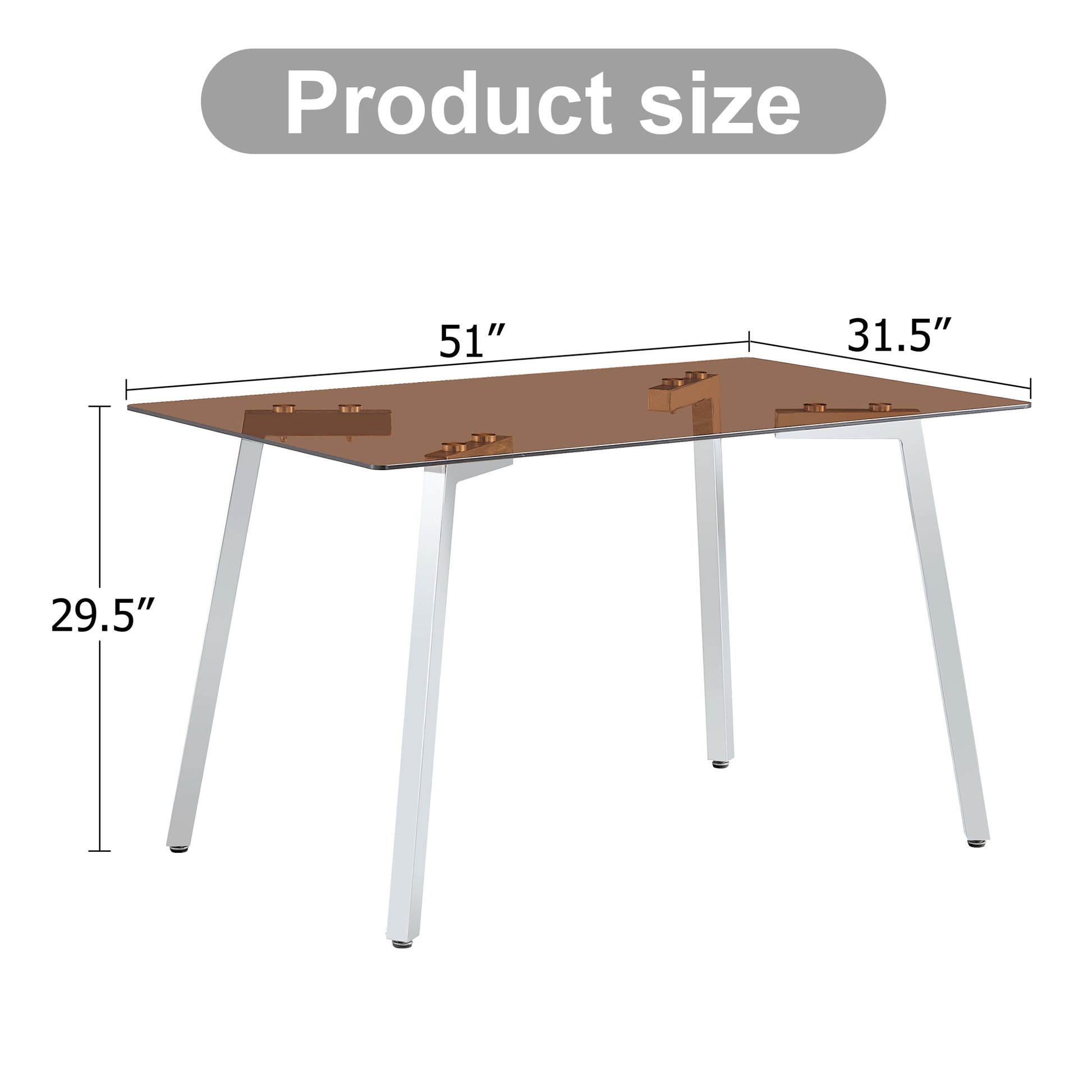 Modern Minimalist Style Rectangular Glass Dining Table, Brown Tempered Glass Tabletop And Silver Metal Legs, Suitable For Kitchen, Dining Room, And Living Room, 51 "* 31.5" * 29.5 "1123 Brown Glass