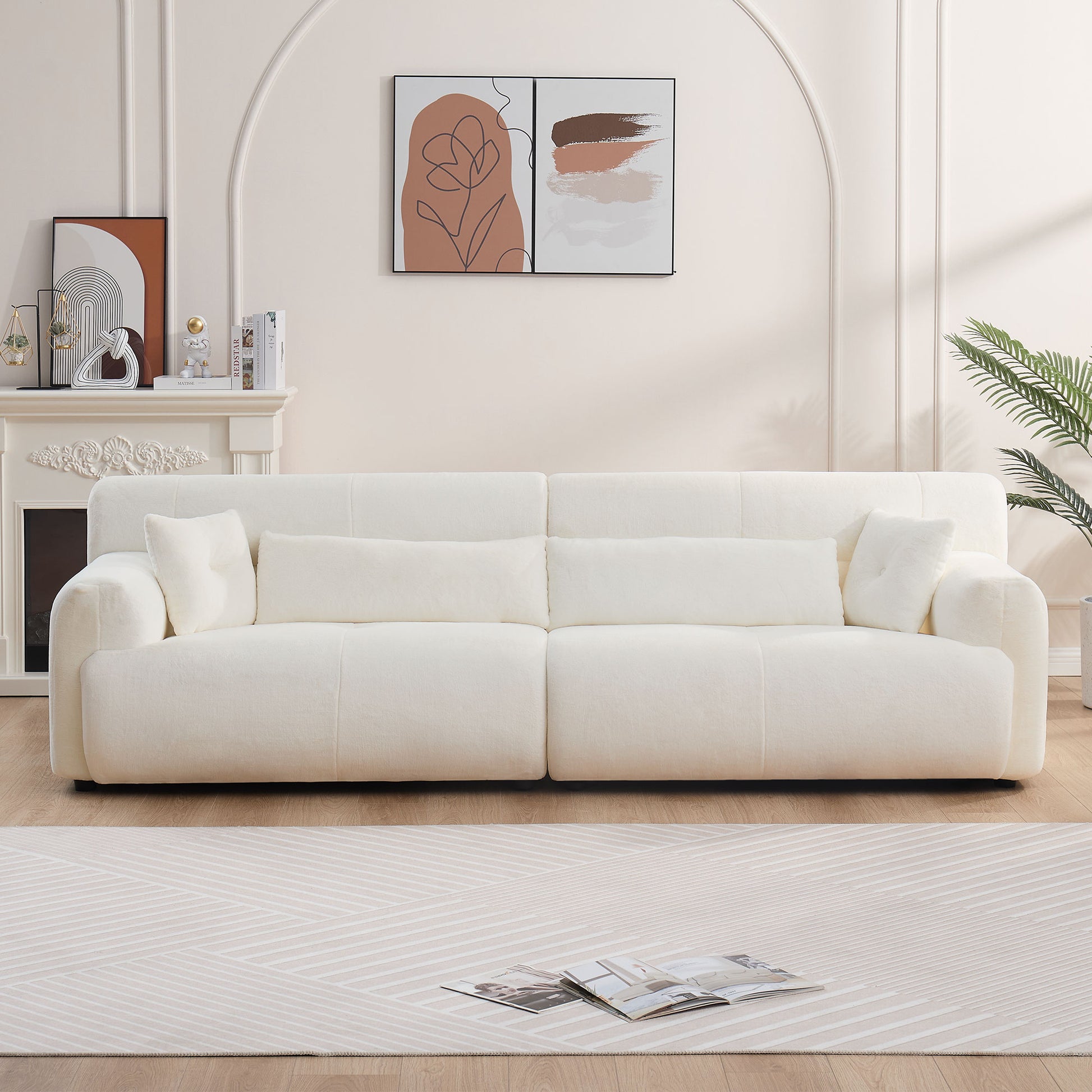 111.81'' Soft Thick Fuzzy Faux Rabbit Fur Couch Sofa ,Luxury Cute Cozy Furry Couch,Plush Warm Fleece Fluffy Ultra Soft Fabric Sofa,Beige. Beige Faux Fur