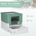 Pawhut Fully Enclosed Cat Litter Box With Scoop, Hooded Cat Litter House With Drawer Type Tray, Foldable Smell Proof Cat Potty With Front Entry, Top Exit, Portable Pet Toilet With Large Space, Green Green Polypropylene