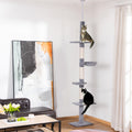 Pawhut 9' Adjustable Height Floor To Ceiling Vertical Cat Tree Grey And White Gray Particle Board