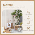 Pawhut 47 Modern Cat Tree Multi Level Scratching Post With Cube Cave Enclosure Oak Wood And White Natural Particle Board