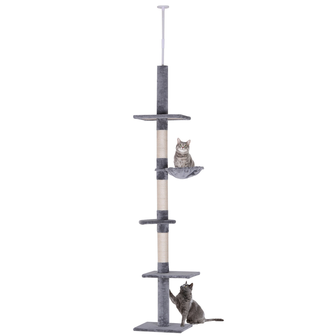 Pawhut 9' Adjustable Height Floor To Ceiling Vertical Cat Tree Grey And White Gray Particle Board