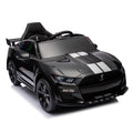 12V Ford Mustang Shelby Gt500 Ride On Car With Remote Control 3 Speeds, Electric Vehicle Toy For Kid,Led Lights, Radio, Aux Usb Mp3 Music,Safe Belt,Age3 Black Plastic