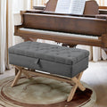 35 Inch Storage Ottoman, Button Tufted Ottoman Linen Storage Bench, Ottoman With Storage Antique Dark Grey Linen Or Linen Blend Bedroom Rectangular Antique Rubberwood Wood Internal Storage Foam Cotton Linen