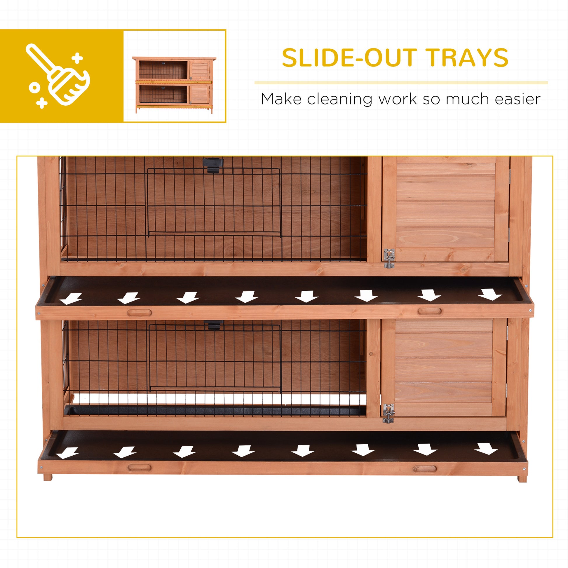 Pawhut 54" 2 Story Large Rabbit Hutch Bunny Cage Wooden Pet House Small Animal Habitat With Lockable Doors, No Leak Tray And Waterproof Roof For Outdoor Indoor Orange Orange Wood