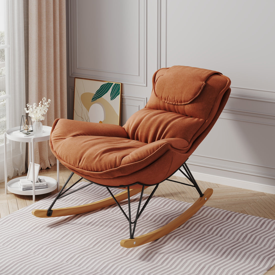 Leisure Sofa Single Rocking Chair, Light Luxury Sofa Chair, Balcony Leisure Area Single Chair, Comfortable And Characteristic Chair, Detachable And Washable Seat Cushion Color: Brown Brown Velvet