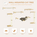 Pawhut Unique Cat Tree Made From Cat Shelves With 8 Levels For More Height, Wall Mounted Cat Tree Climbing Playground With Cat Hammocks, Modern Cat Tree Natural Particle Board