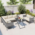 5 Piece Modern Patio Sectional Sofa Set Outdoor Woven Rope Furniture Set With Glass Table And Cushions, Gray Beige Yes Sectional Gray Beige Weather Resistant Frame Water Resistant Cushion Garden & Outdoor Modern Sectional Seating Groups Foam Woven Rope