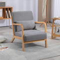 Leisure Chair With Solid Wood Armrest And Feet, Mid Century Modern Accent Sofa,1 Seat Light Gray Linen