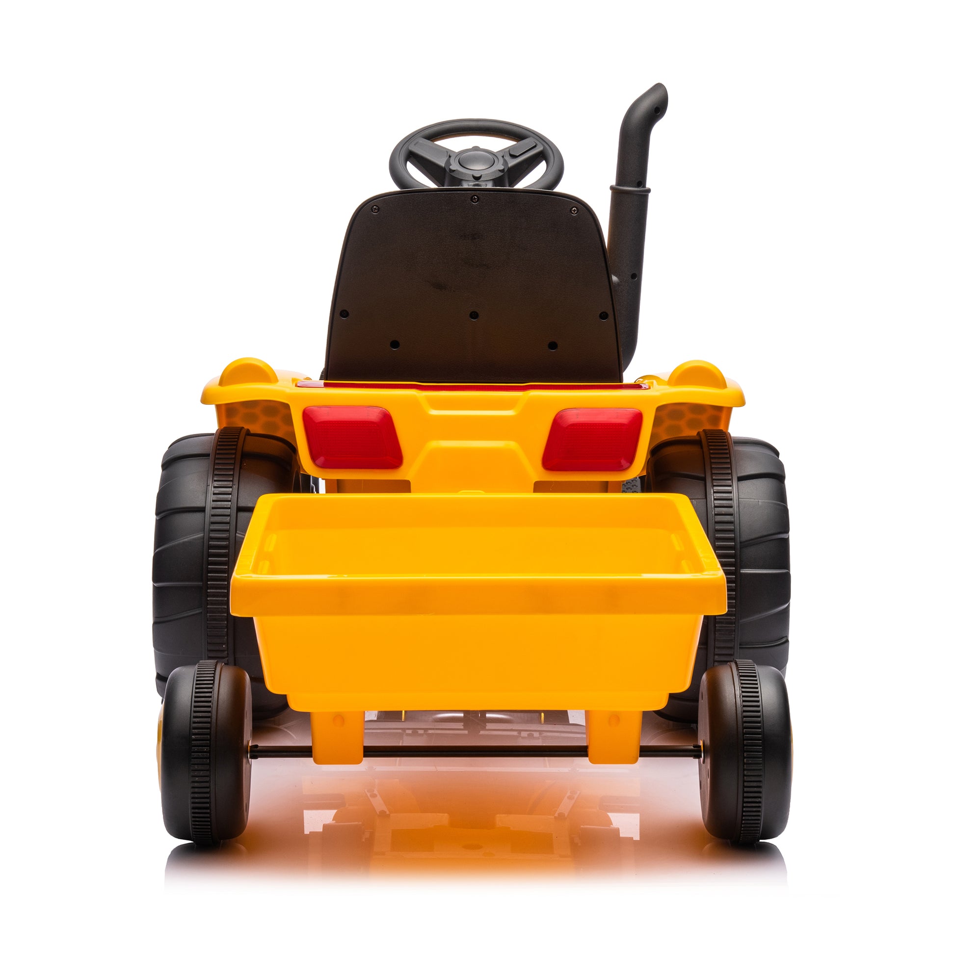 12V Kids Ride On Tractor Electric Excavator Battery Powered Motorized Car For Kids Ages 3 6, Withdetachable Trailer, Remote Control, & Bright Headlight, Yellow Yellow Polyvinyl Chloride