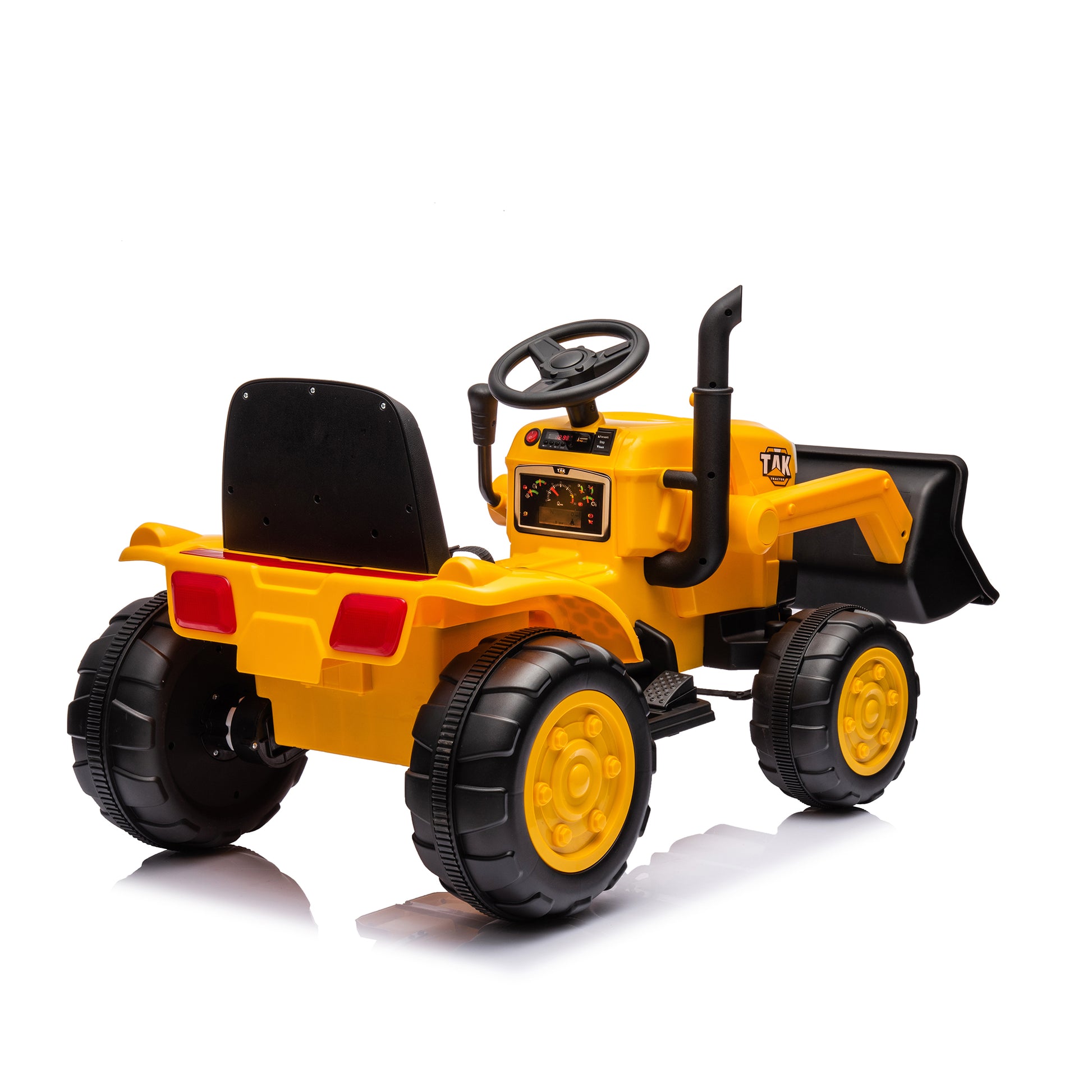 12V Kids Ride On Tractor Electric Excavator Battery Powered Motorized Car For Kids Ages 3 6, With Front Loader, Digging Handle, Remote Control, & Bright Headlight, Yellow Yellow Polyvinyl Chloride