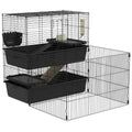 Pawhut Small Animal Cage With Playpen, Multi Level Pet Habitat Indoor For Guinea Pigs Hedgehogs Bunnies With Accessories, Water Bottle, Food Dish, Feeding Trough, 42