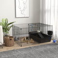 Pawhut Small Animal Cage With Playpen, Pet Habitat Indoor For Guinea Pigs Hedgehogs Bunnies With Accessories, Water Bottle, Food Dish, Feeding Trough, 42