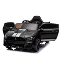 12V Ford Mustang Shelby Gt500 Ride On Car With Remote Control 3 Speeds, Electric Vehicle Toy For Kid,Led Lights, Radio, Aux Usb Mp3 Music,Safe Belt,Age3 Black Plastic