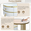 27.5'' & 19.6'' Stackable Coffee Table With 2 Drawers, Nesting Tables With Brown Tempered Glass And High Gloss Marble Tabletop, Set Of 2, Round Center Table For Living Room, White Golden White Primary Living Space Drawers Round Mdf Iron