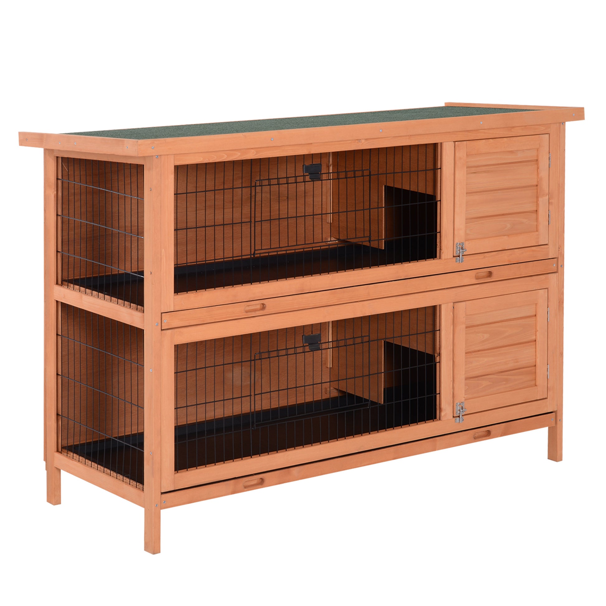 Pawhut 54" 2 Story Large Rabbit Hutch Bunny Cage Wooden Pet House Small Animal Habitat With Lockable Doors, No Leak Tray And Waterproof Roof For Outdoor Indoor Orange Orange Wood