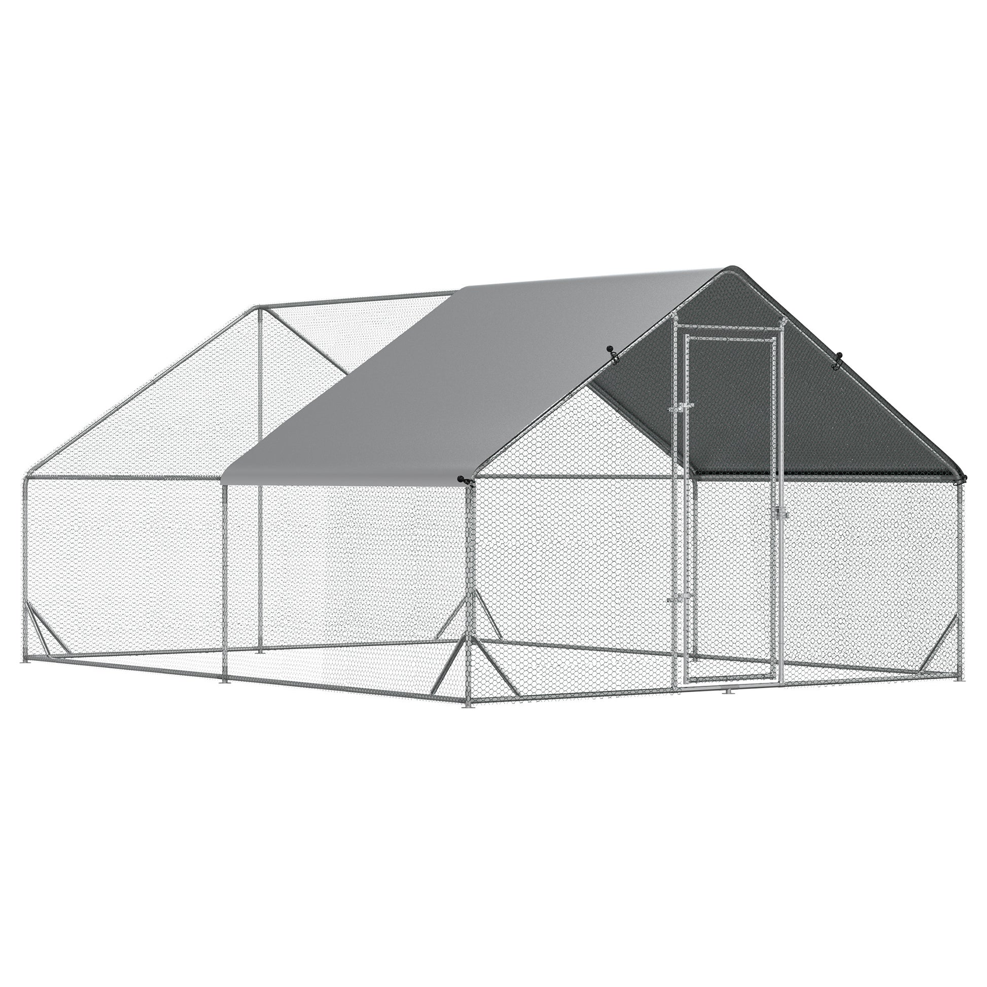 Pawhut Large Chicken Coop Metal Chicken Run With Waterproof And Anti Uv Cover, Spire Shaped Walk In Fence Cage Hen House For Outdoor And Yard Farm Use, 1" Tube Diameter, 9.8' X 13.1' X 6.6' Silver Steel